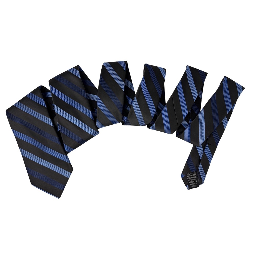 J. Ferrar Mens Necktie Black Blue Diagonal Striped Polyester Formal Business Tie